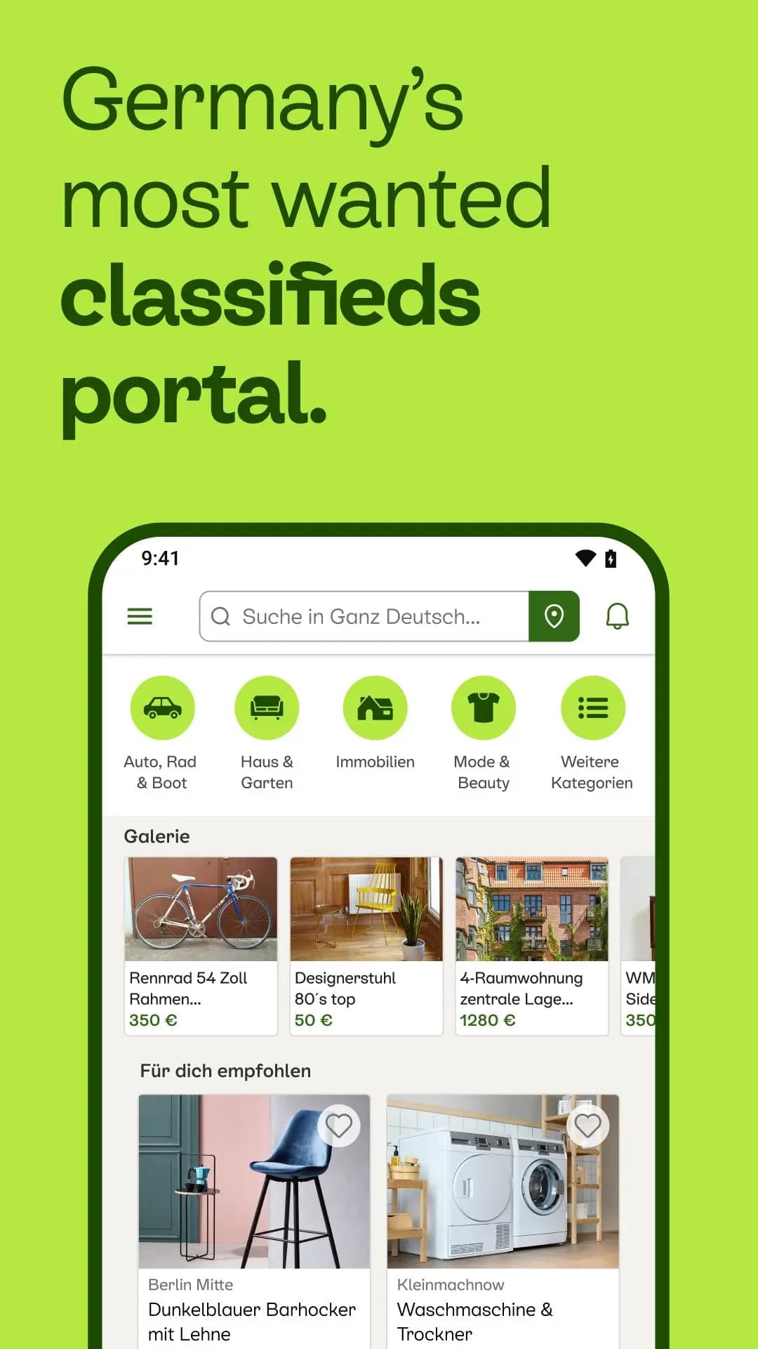 Electronics, Real Estate, and Vehicles on Kleinanzeigen